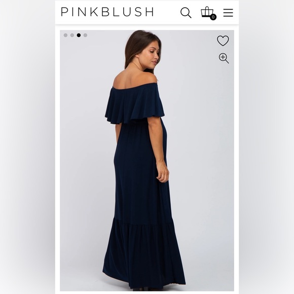 NWT PinkBlush Navy Off Shoulder Ruffle Trim Maxi Dress - Picture 2 of 7